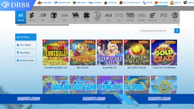 Giao diện slot game phong phú tại DR88