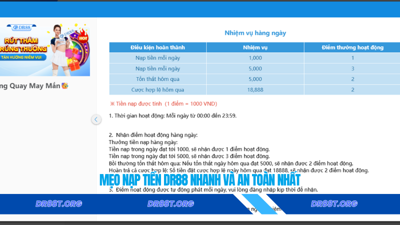 Mẹo nạp tiền Dr88 nhanh và an toàn nhất