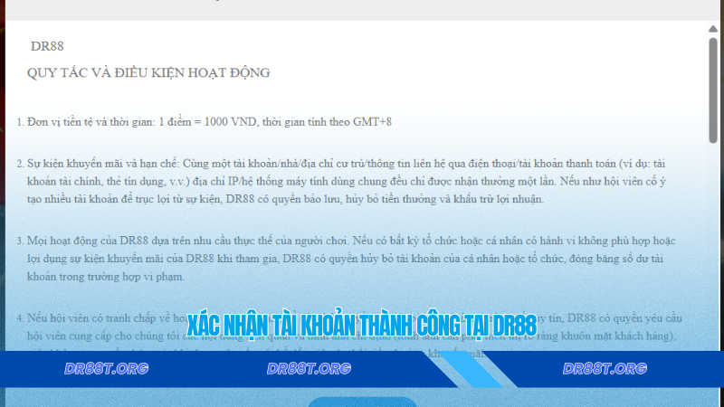 xác nhận tài khoản thành công tại Dr88